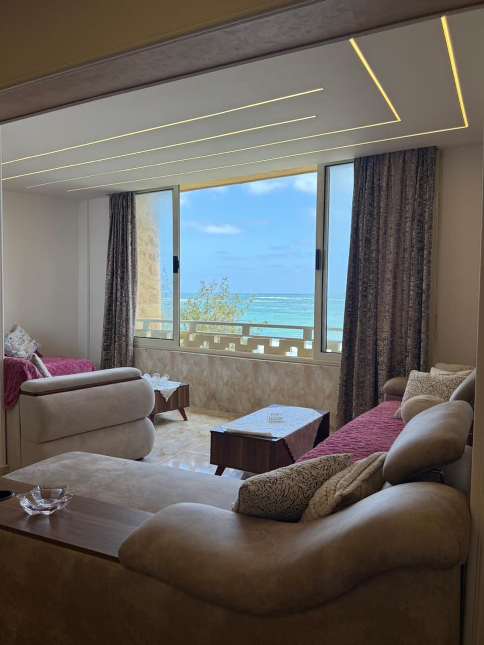 Natural landscape, Living room, Seating area, Sea view