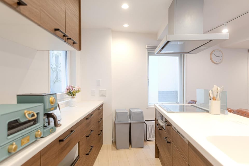 Kitchen or kitchenette, stove