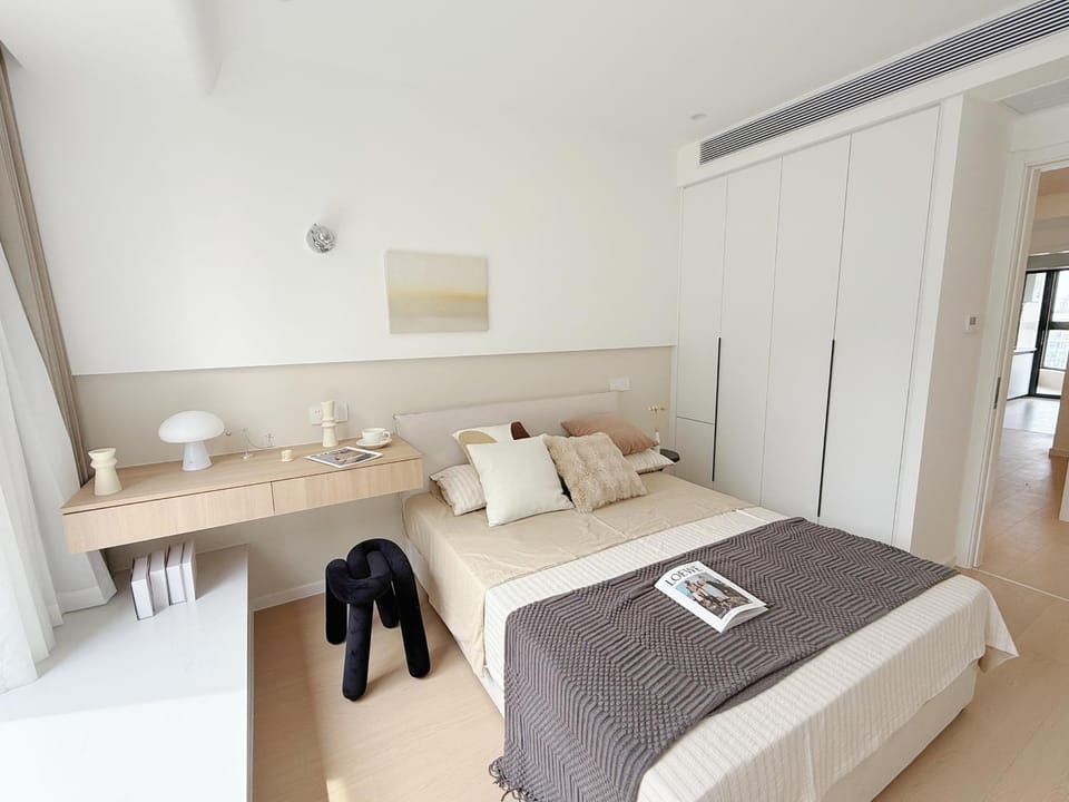 Bed, wardrobe