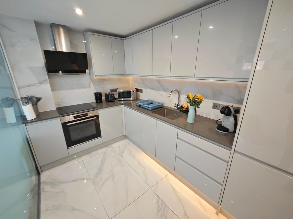 Kitchen or kitchenette, dishwasher, oven, stove, toaster