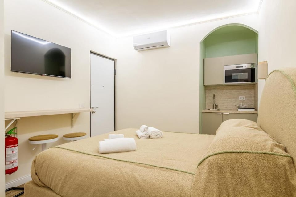 Bed, TV and multimedia, Kitchen or kitchenette, Photo of the whole room, Bedroom, towels, air conditioner