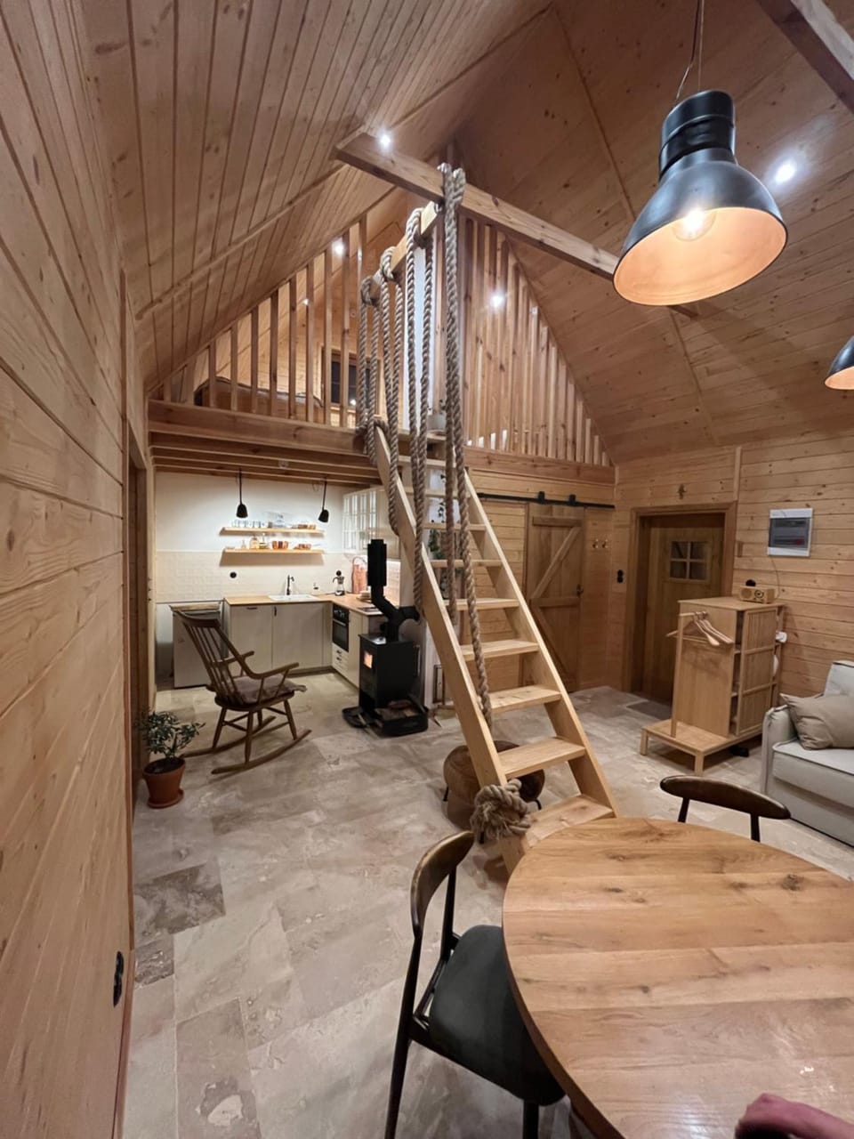 Kitchen or kitchenette, Living room, Seating area, fireplace, microwave, stove, kitchen