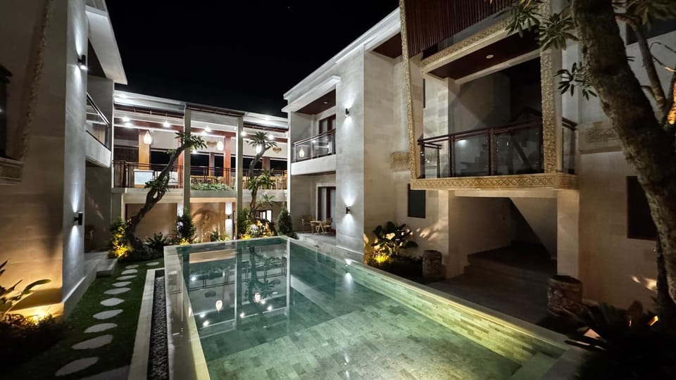 Property building, Night, Pool view, Swimming pool