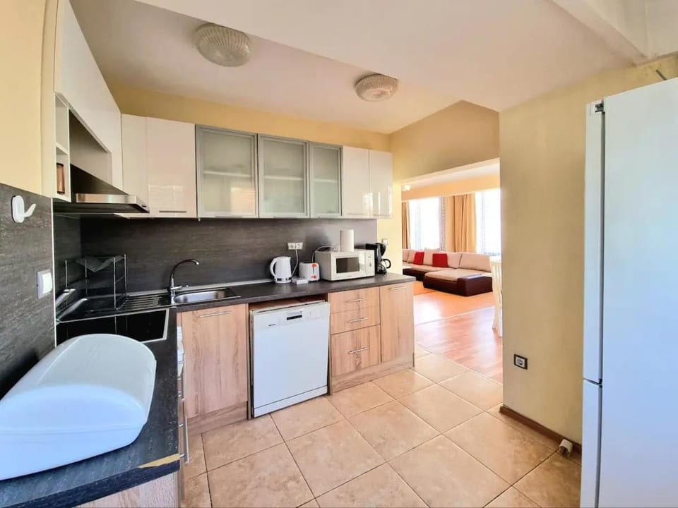 Kitchen or kitchenette, dishwasher, oven, stove