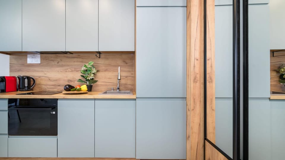 Kitchen or kitchenette, stove
