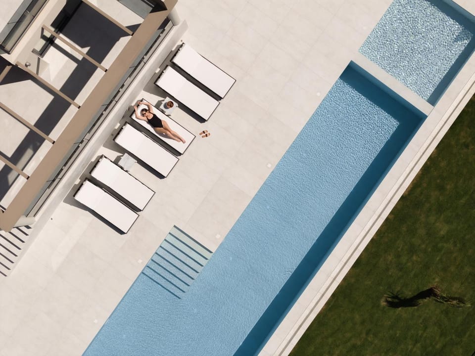 Patio, View (from property/room), Pool view, Sea view, Swimming pool, sunbed