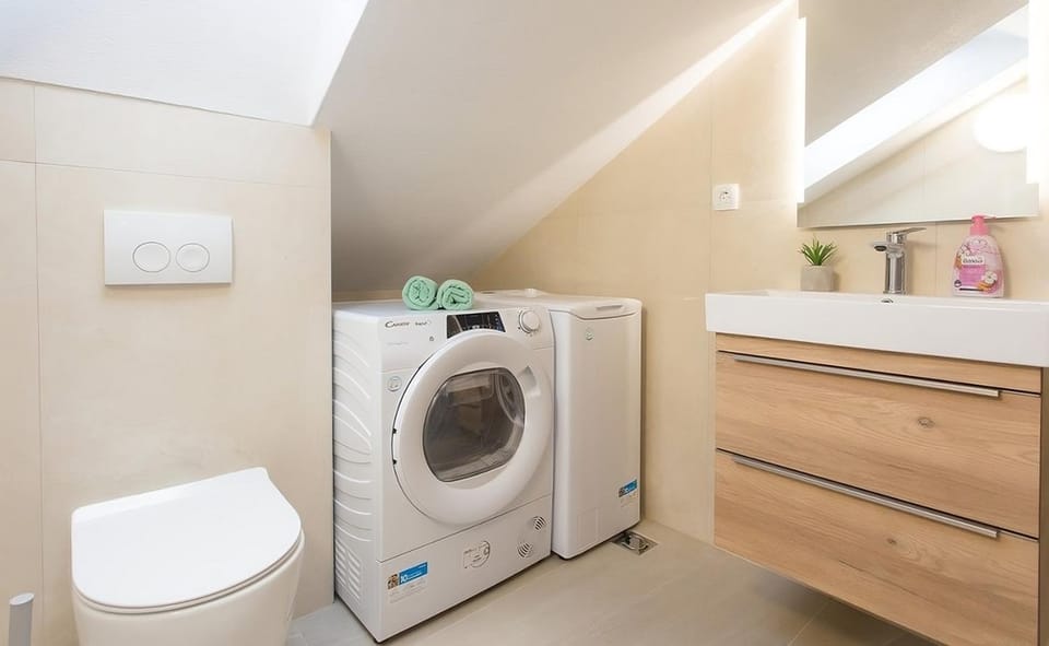 Bathroom, washing machine, dryer