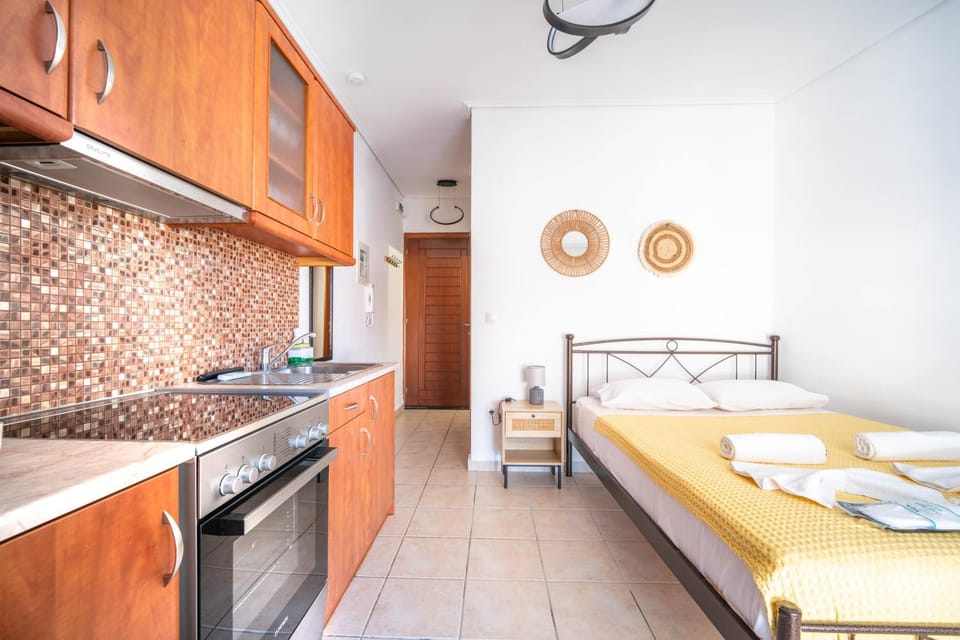 Bed, kitchen