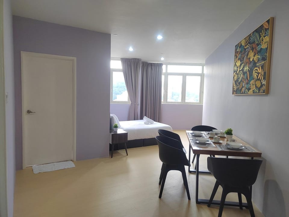 Bed, Living room, Dining area