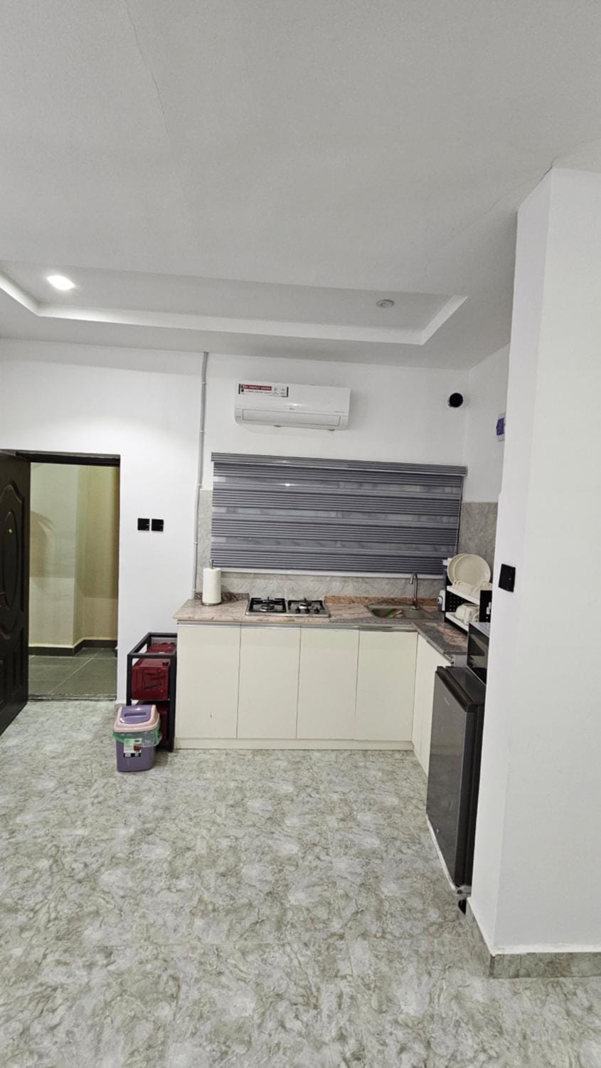 Kitchen or kitchenette, stove, air conditioner