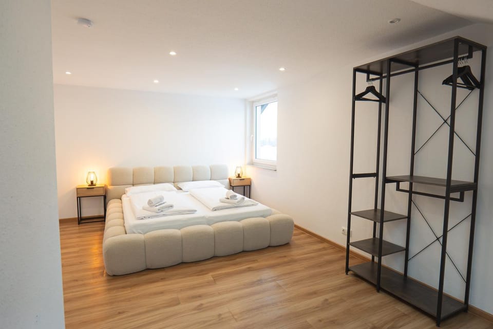 Bed, Photo of the whole room, Bedroom, towels, wardrobe