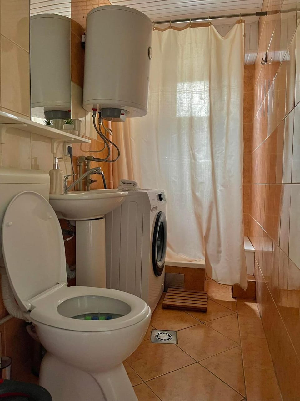 Toilet, Bathroom, towels, washing machine