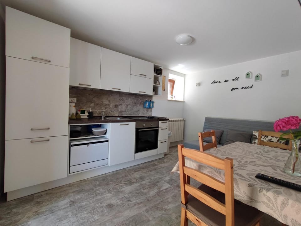 Kitchen or kitchenette, Living room, Seating area, Dining area, dishwasher, oven, stove, toaster