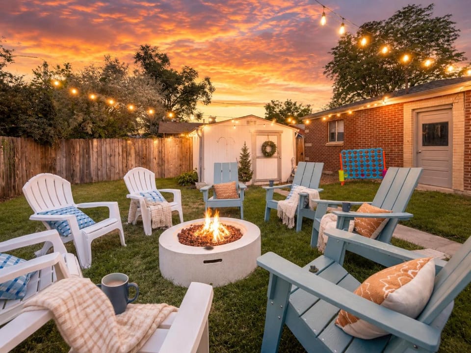 Patio, Garden, Seating area, Sunset