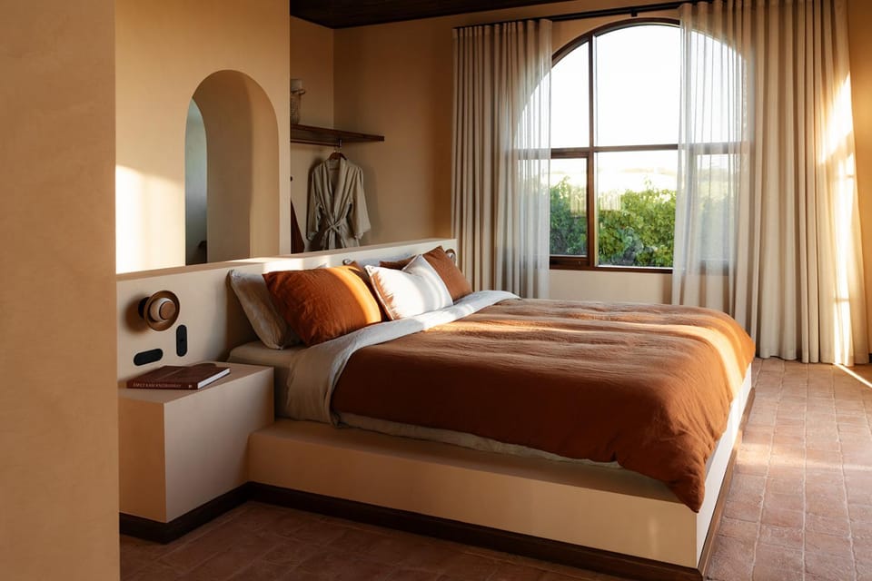Bed, wardrobe