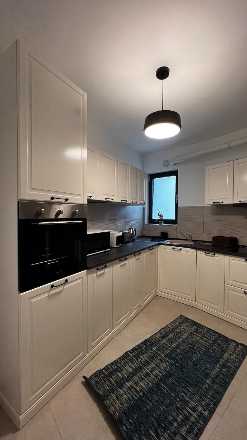 Kitchen or kitchenette, stove