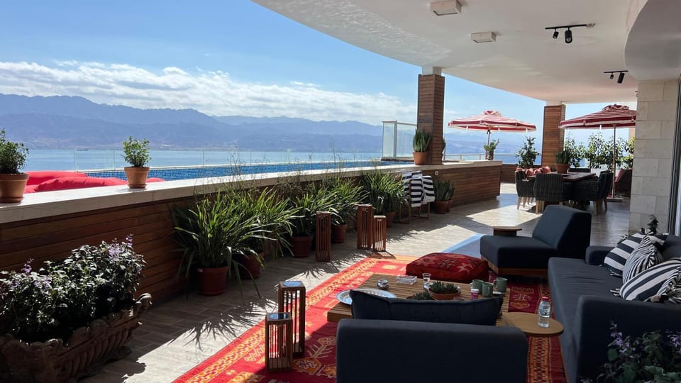 Patio, Facade/entrance, Natural landscape, Balcony/Terrace, Mountain view, Sea view, Swimming pool