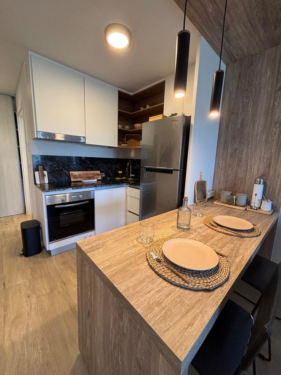 Kitchen or kitchenette, oven, toaster