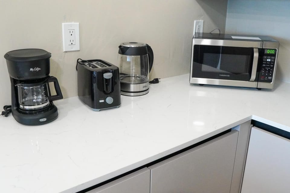 Kitchen or kitchenette, microwave