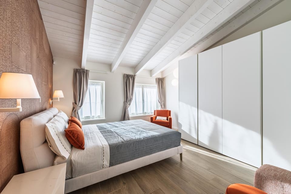 Bed, wardrobe