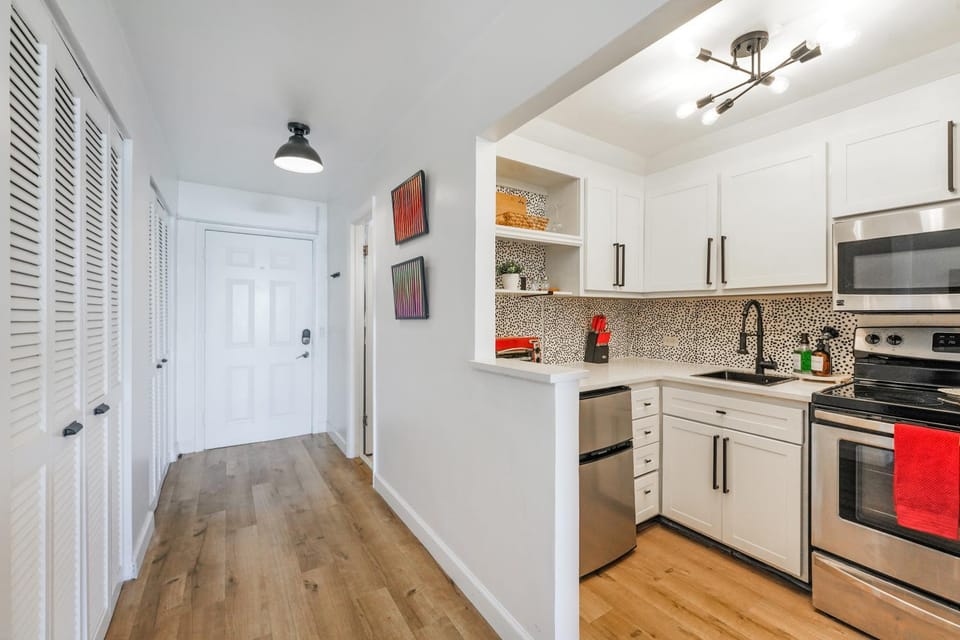 Kitchen or kitchenette, stove, toaster