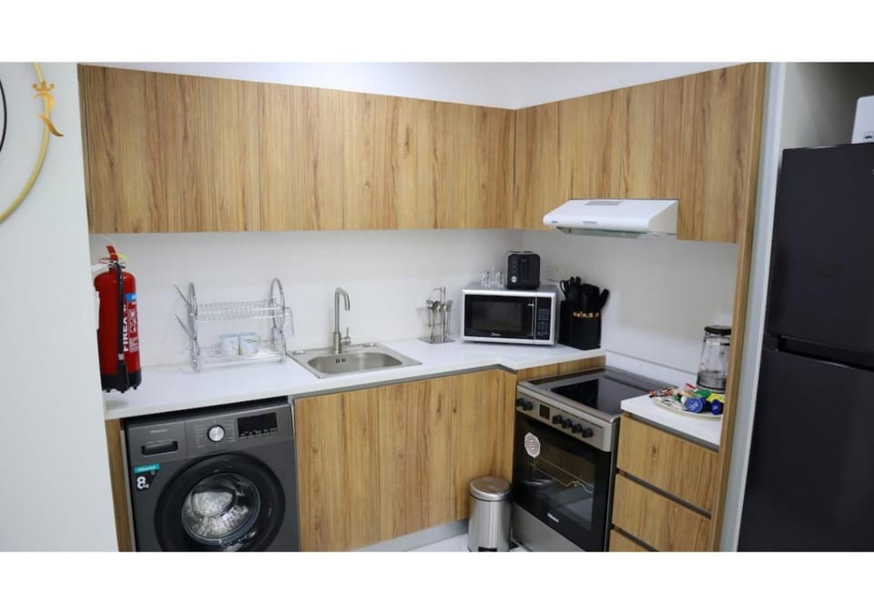 Kitchen or kitchenette, oven, washing machine