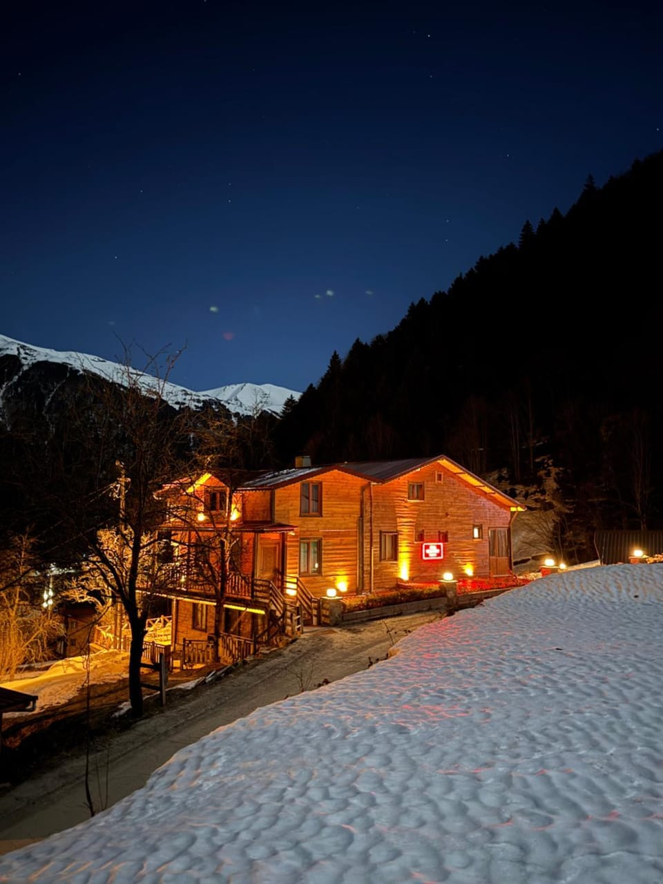 Property building, Night, Natural landscape, Winter, Mountain view