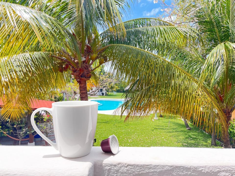 Patio, Spring, Day, Garden, Garden, Balcony/Terrace, Garden view, Pool view, Swimming pool, sunbed