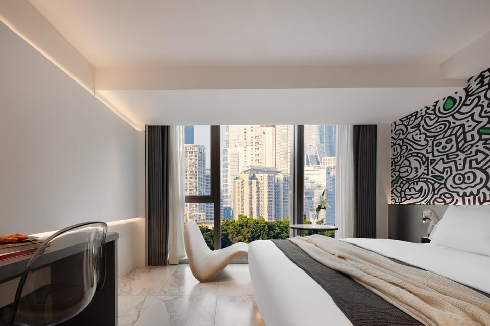Bed, City view