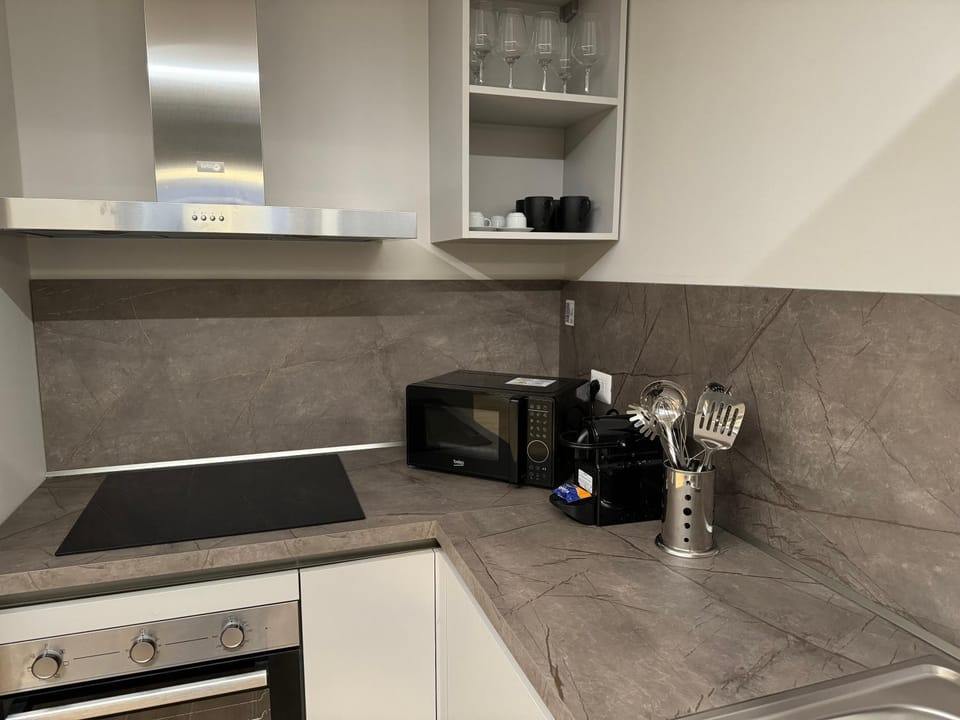 Coffee/tea facilities, Kitchen or kitchenette, microwave, minibar, stove