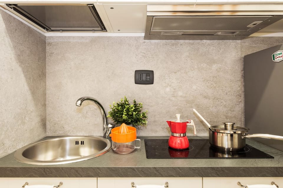 Kitchen or kitchenette, stove