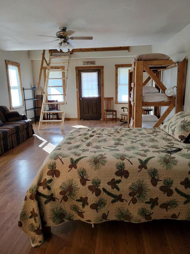 Comfortable Camping Cabins with View of the Cedar River for a Family Weekend Getaway Cabin in Iowa
