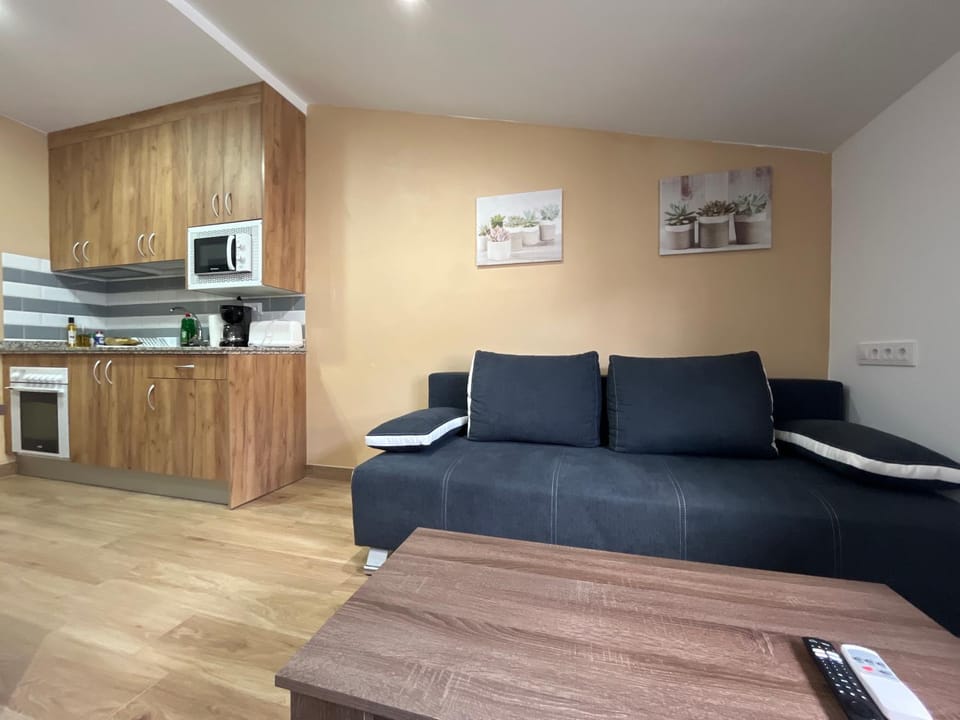 Kitchen or kitchenette, Living room, Seating area, Dining area, minibar, stove, toaster