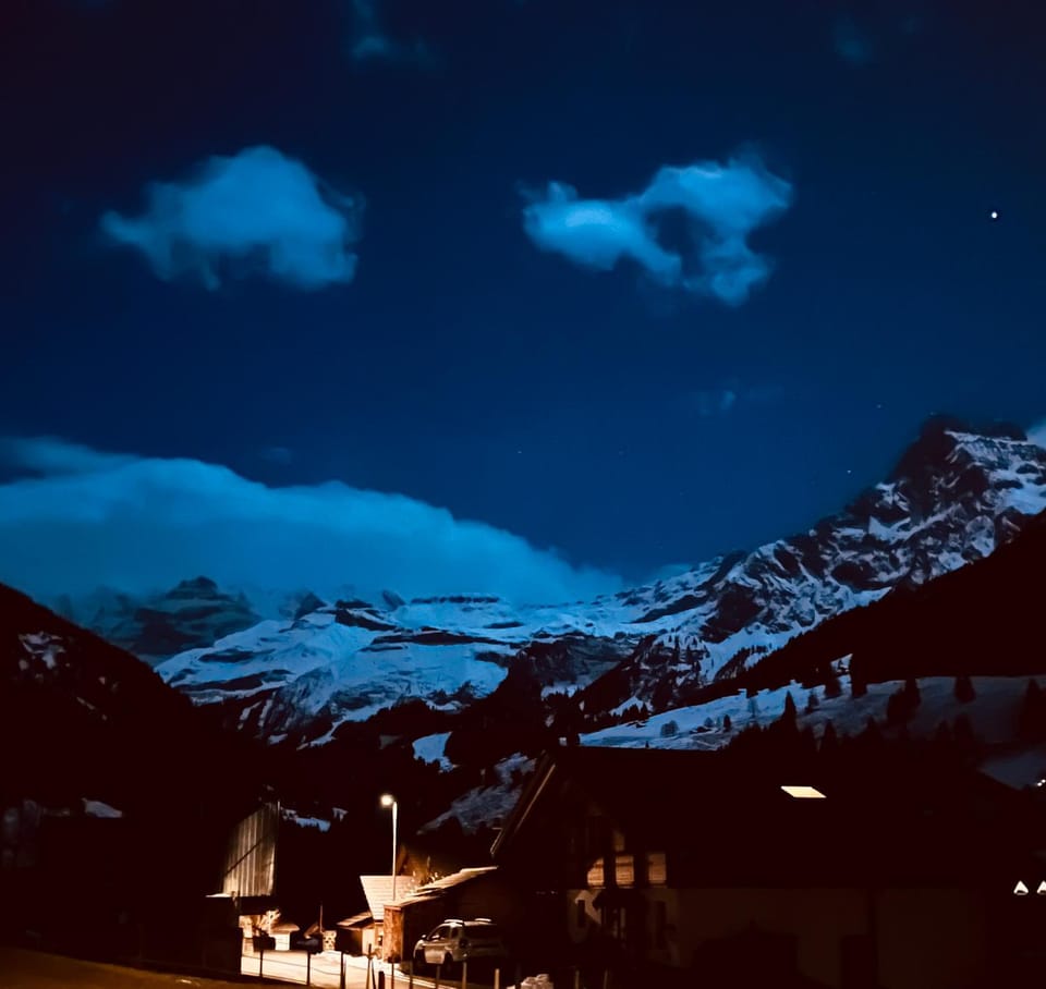 Night, Natural landscape, Winter, Mountain view