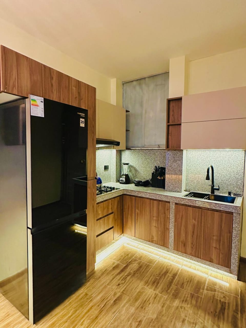 Kitchen or kitchenette, stove