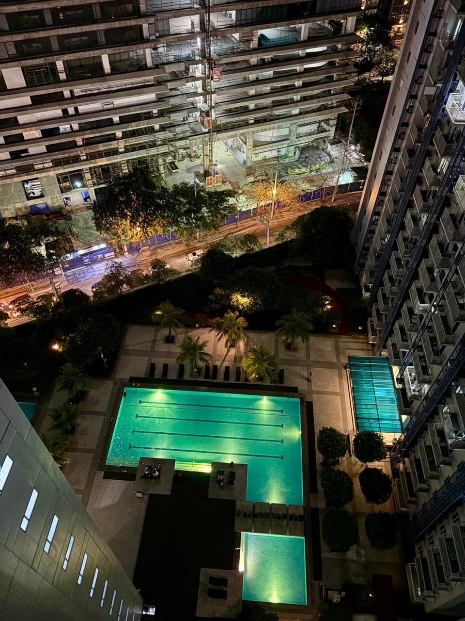 Night, City view, Pool view, Swimming pool