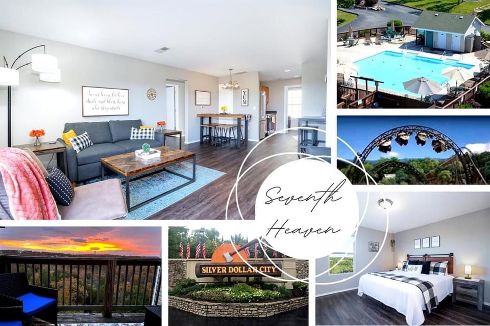 Natural landscape, Living room, Text overlay, Pool view, Swimming pool