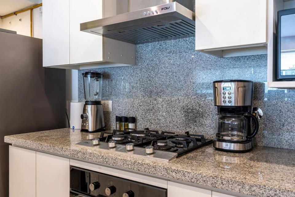 Kitchen or kitchenette, stove