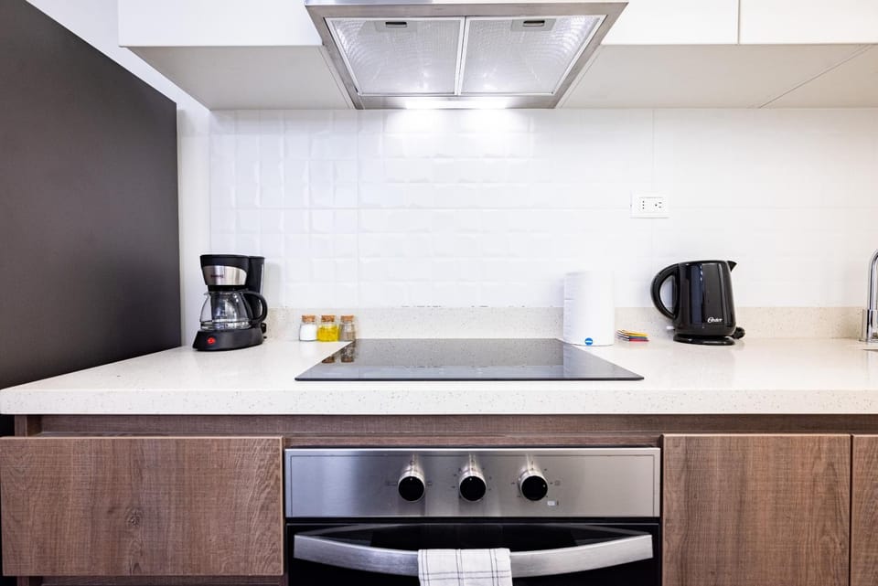 Kitchen or kitchenette, stove
