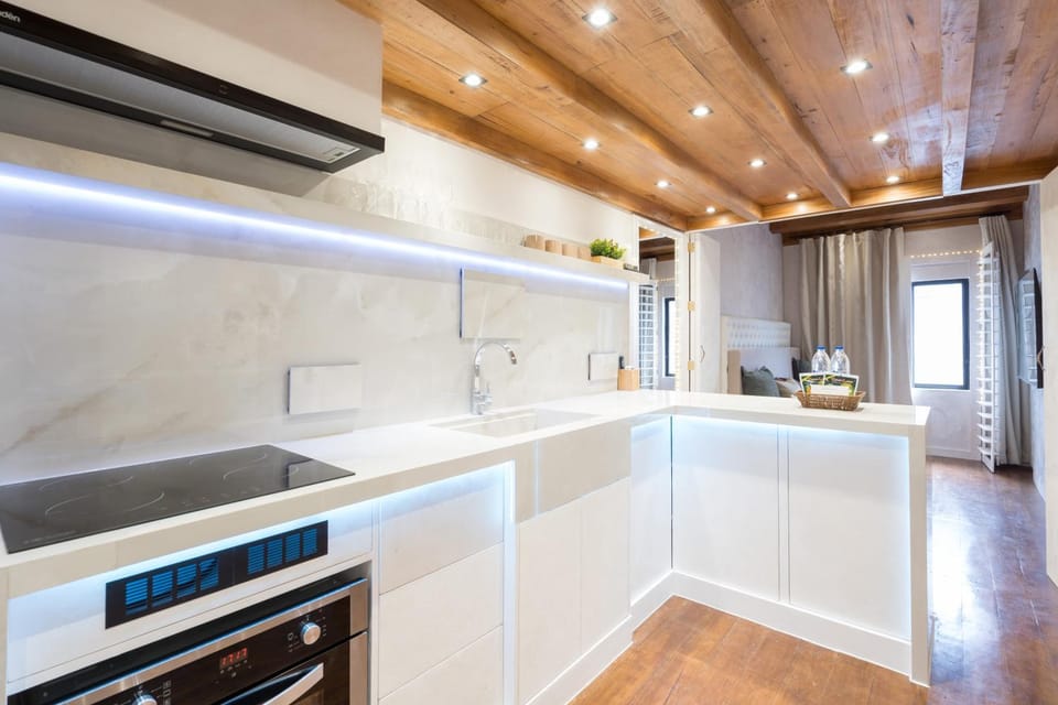 Kitchen or kitchenette, stove