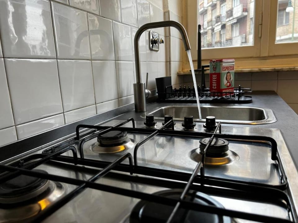 Kitchen or kitchenette, stove