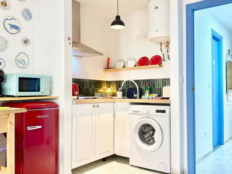 Kitchen or kitchenette, pet friendly, stove, toaster, washing machine