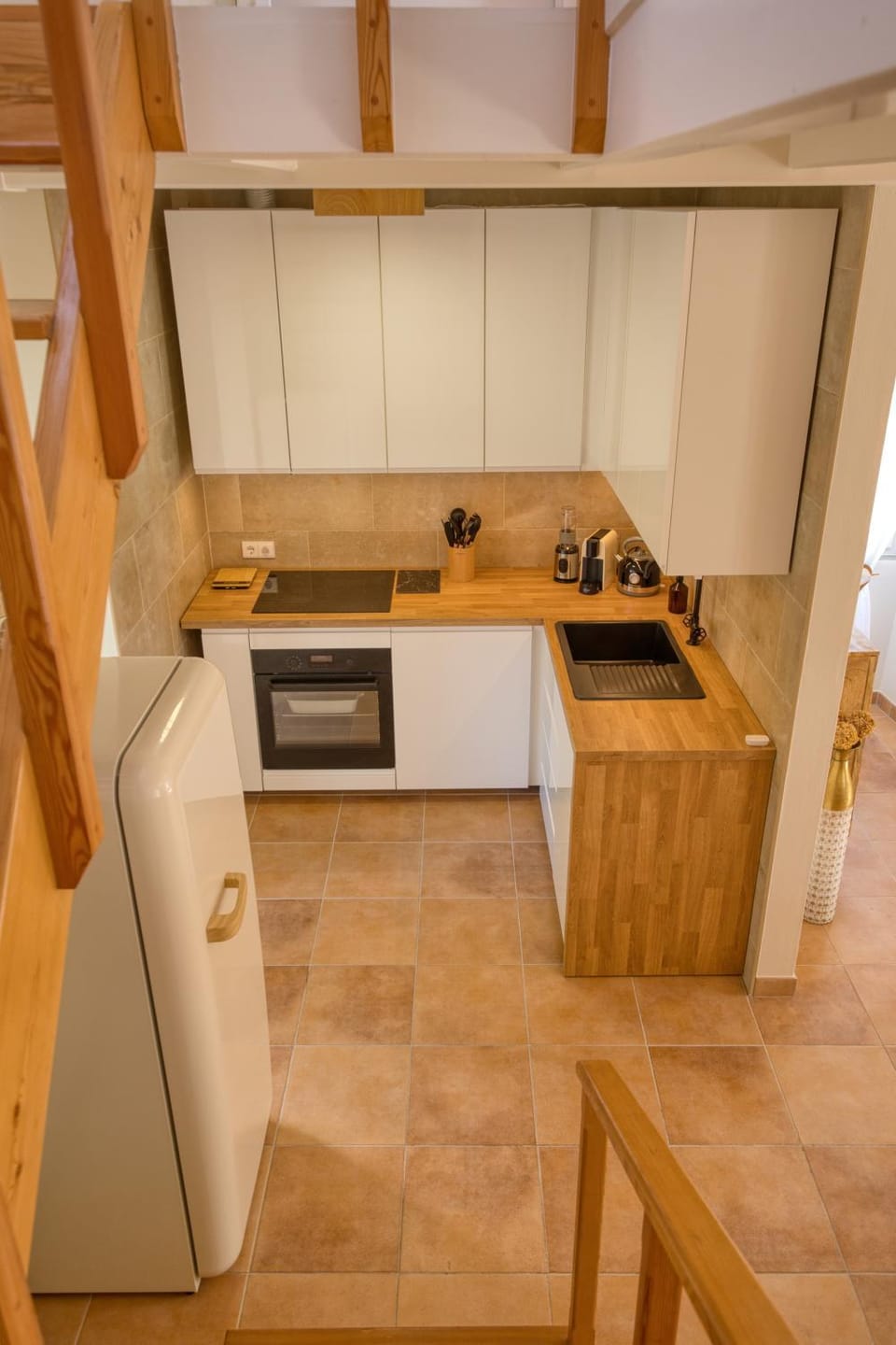 Kitchen or kitchenette, stove