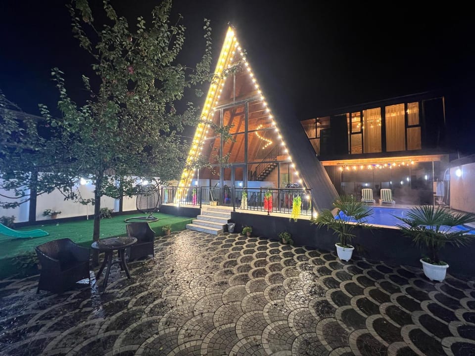 Property building, Night, Garden, Swimming pool
