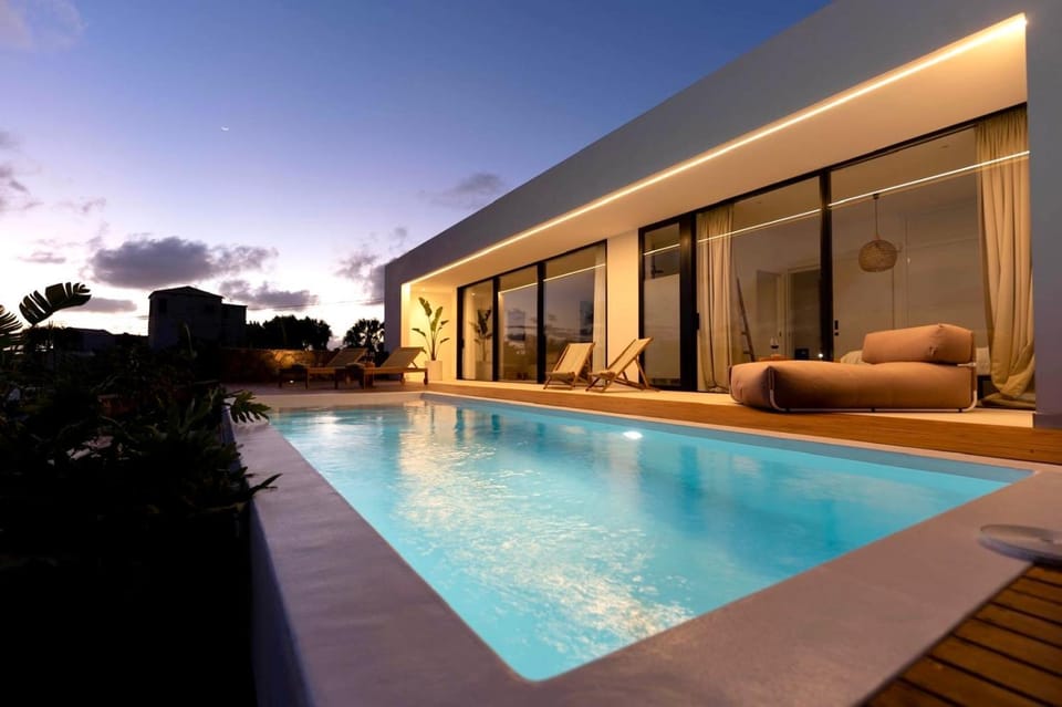 Patio, Night, Natural landscape, Pool view, Swimming pool, sunbed