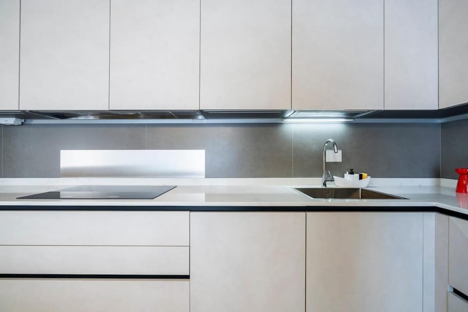 Kitchen or kitchenette, stove