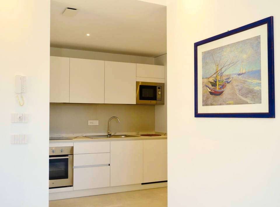 Kitchen or kitchenette, stove