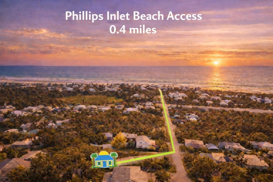 Neighbourhood, Bird's eye view, Beach, Text overlay, Street view, Sunset