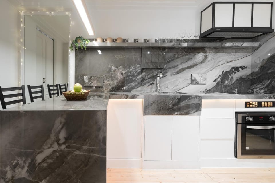 Kitchen or kitchenette, stove