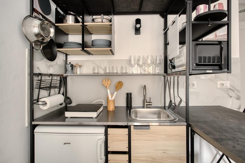 Kitchen or kitchenette, stove